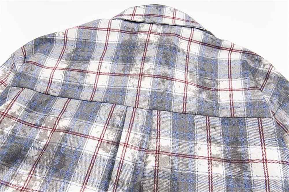Y2K Retro Vintage Tie-Dyed Plaid Long-Sleeve Shirt
