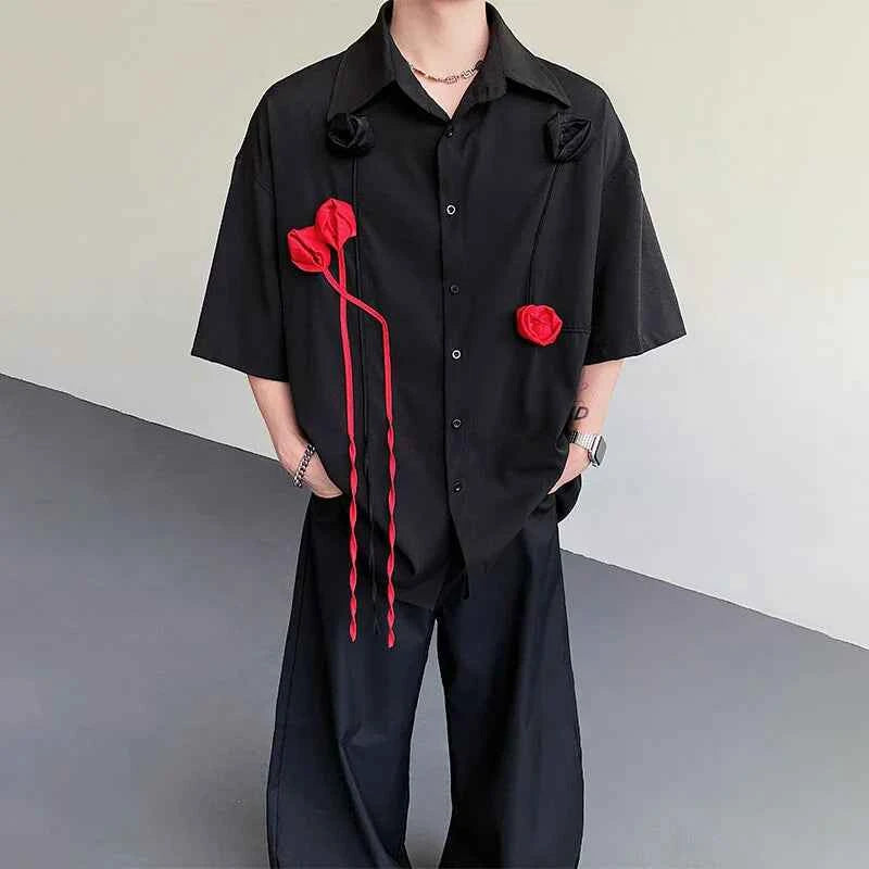 Elegant Three-Dimensional Patchwork Short-Sleeve Shirt