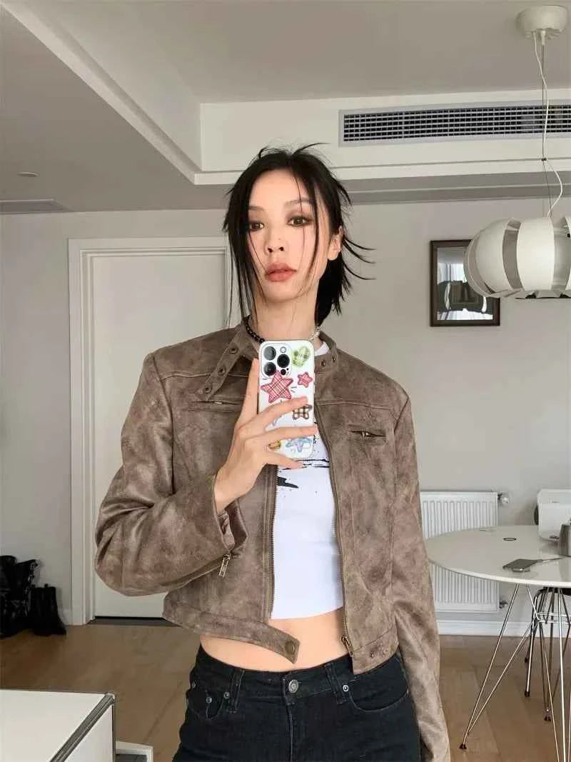 Streetwear Chic Korean Style Leather Motorcycle Jacket