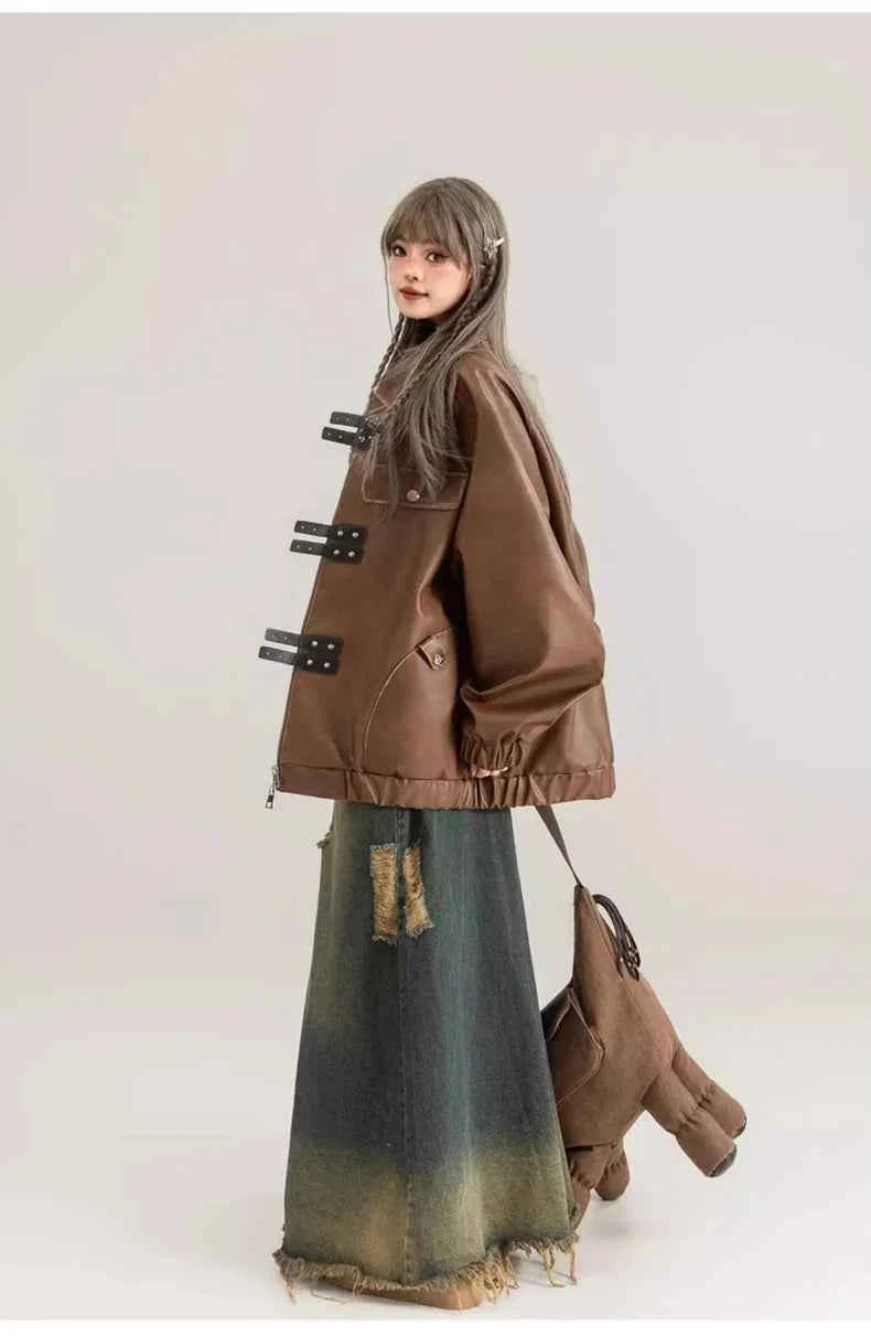 Classic Distressed Brown Faux Leather Jacket