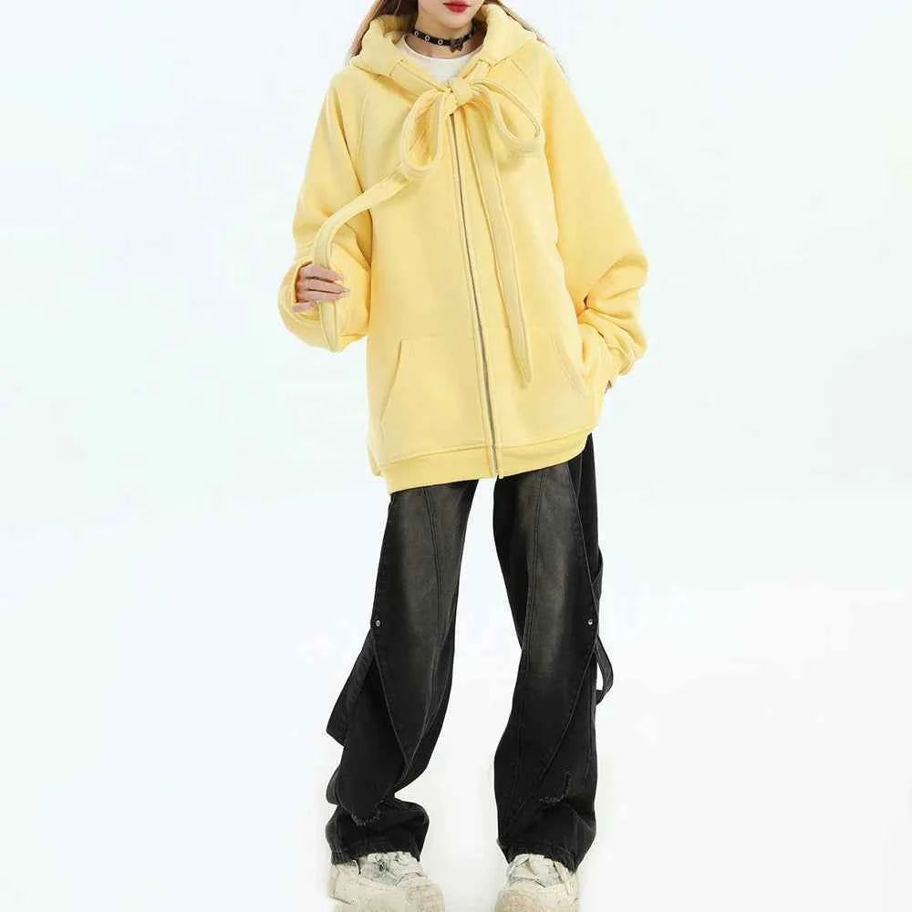 Casual Strap Design Velvet Hooded Sweatshirt