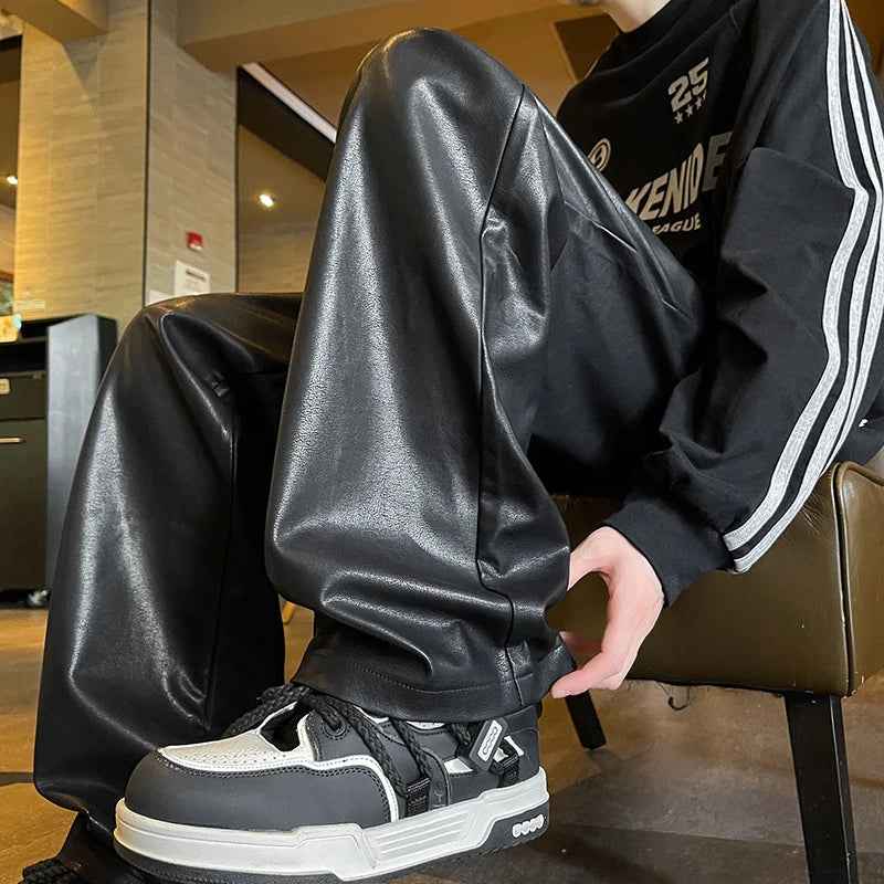 Casual Wide Leg PU Motorcycle Leather Pants