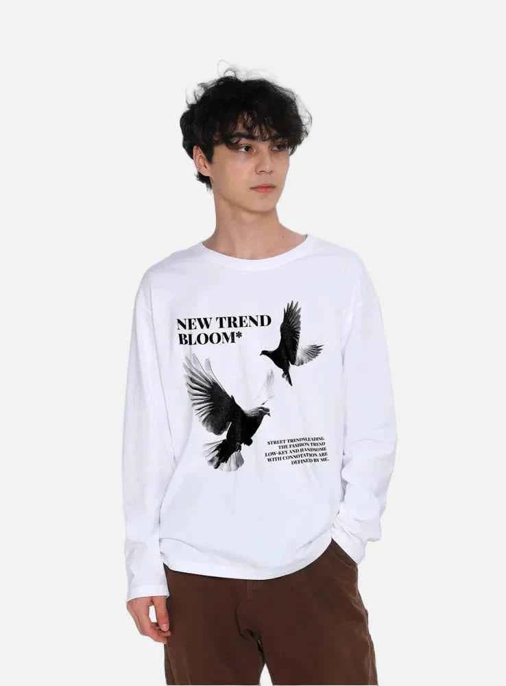 Dove Pattern American Style Long Sleeve T-Shirt