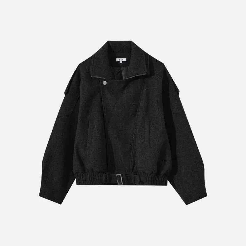 Classic Thick Woolen Stand Collar Parkas Irregular Jacket