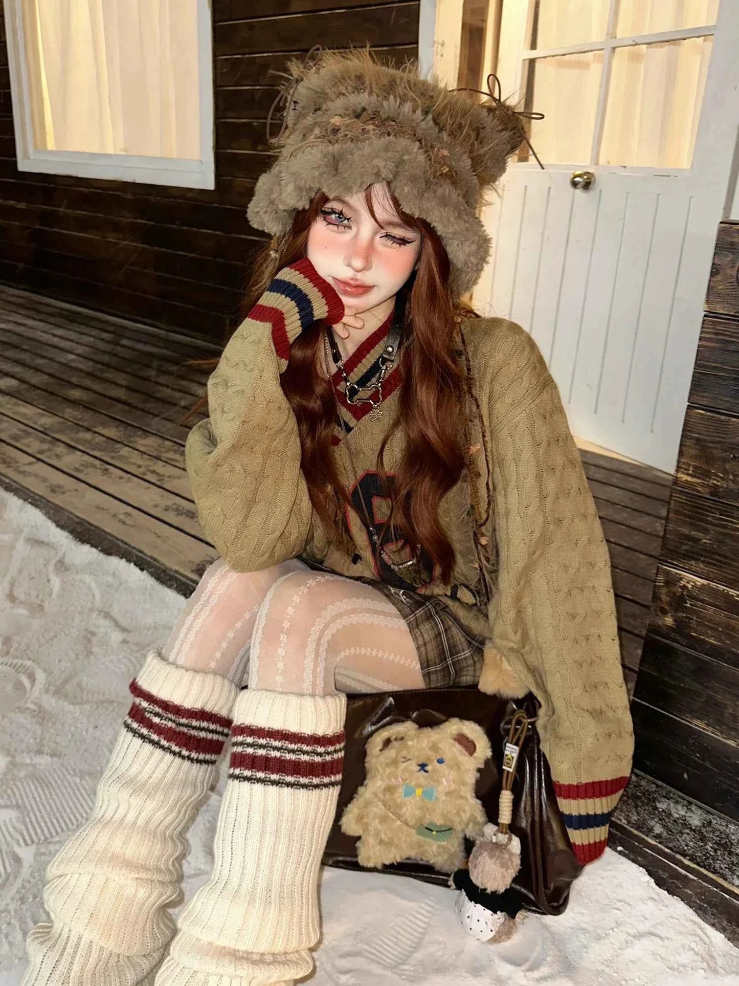 Cozy Vintage Letter Print Oversize Sweater