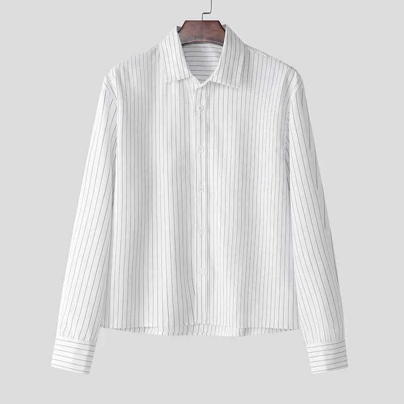 Classic Simple Korean Style Striped Cropped Shirt