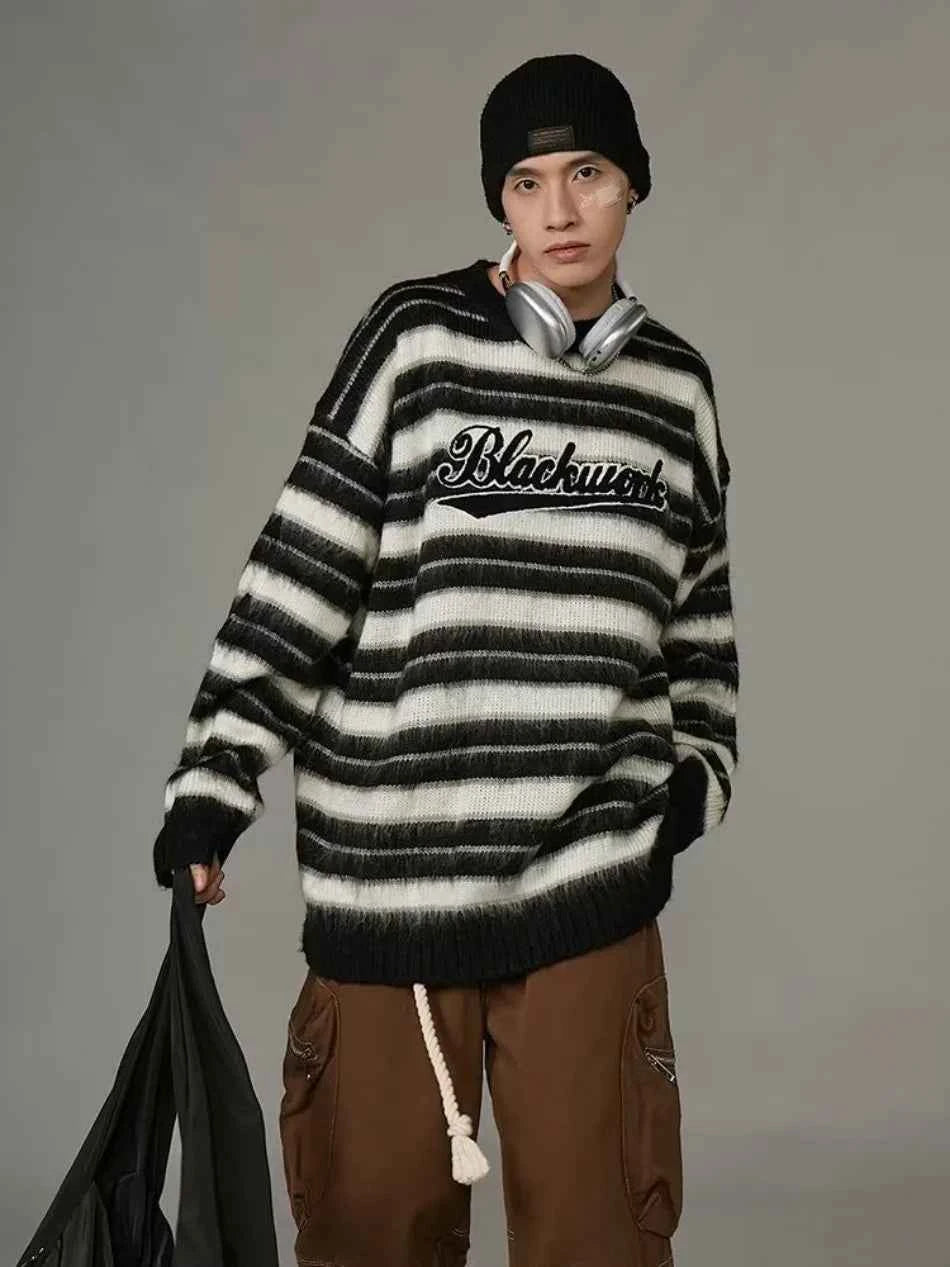 Vintage American Style Striped Knitted Sweater