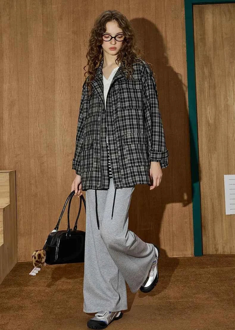 Versatile Vintage Plaid Trench Jacket