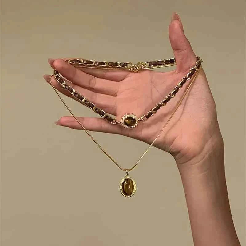Tiger Eye Stone Pendant Necklace
