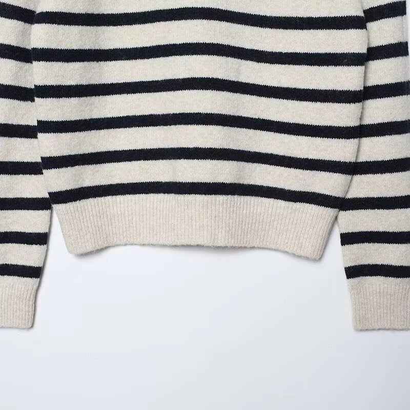 Vintage Retro Striped O-Neck Collar Knitted Sweater