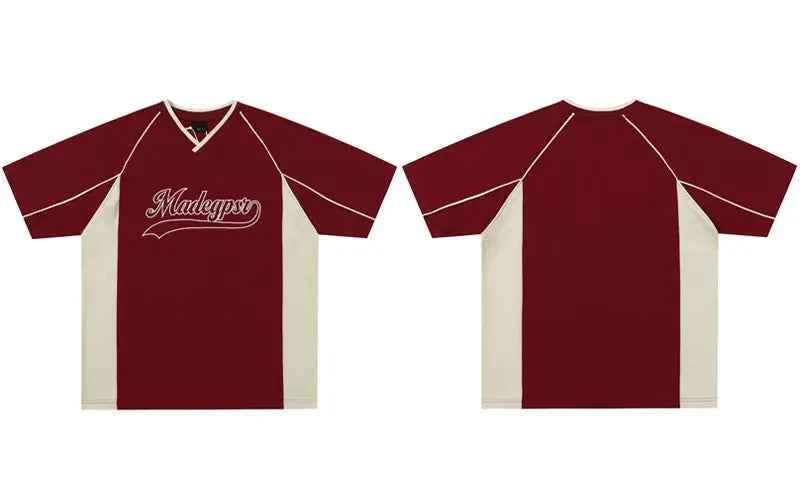 Plush Y2K Graphic Patchwork V-Neck Oversized T-Shirt
