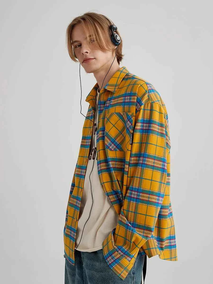 Reddachic Tartan Plaid Contrast Lapel Shirt