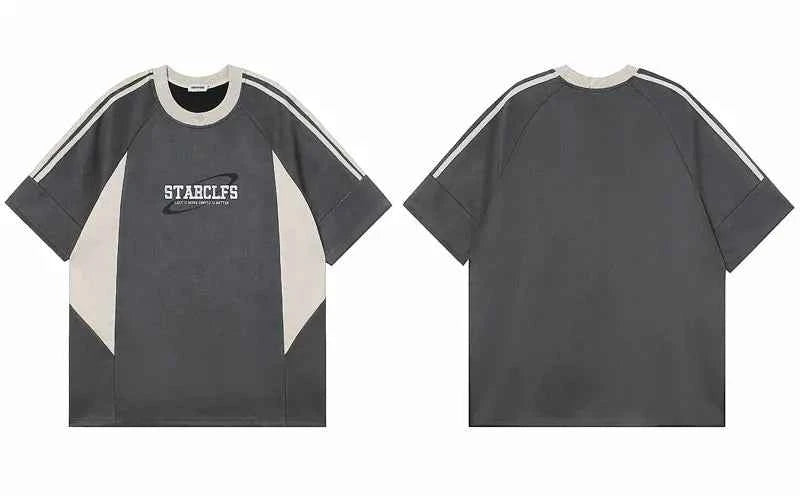 Retro Embroidered Suede Patchwork Racing T-Shirt