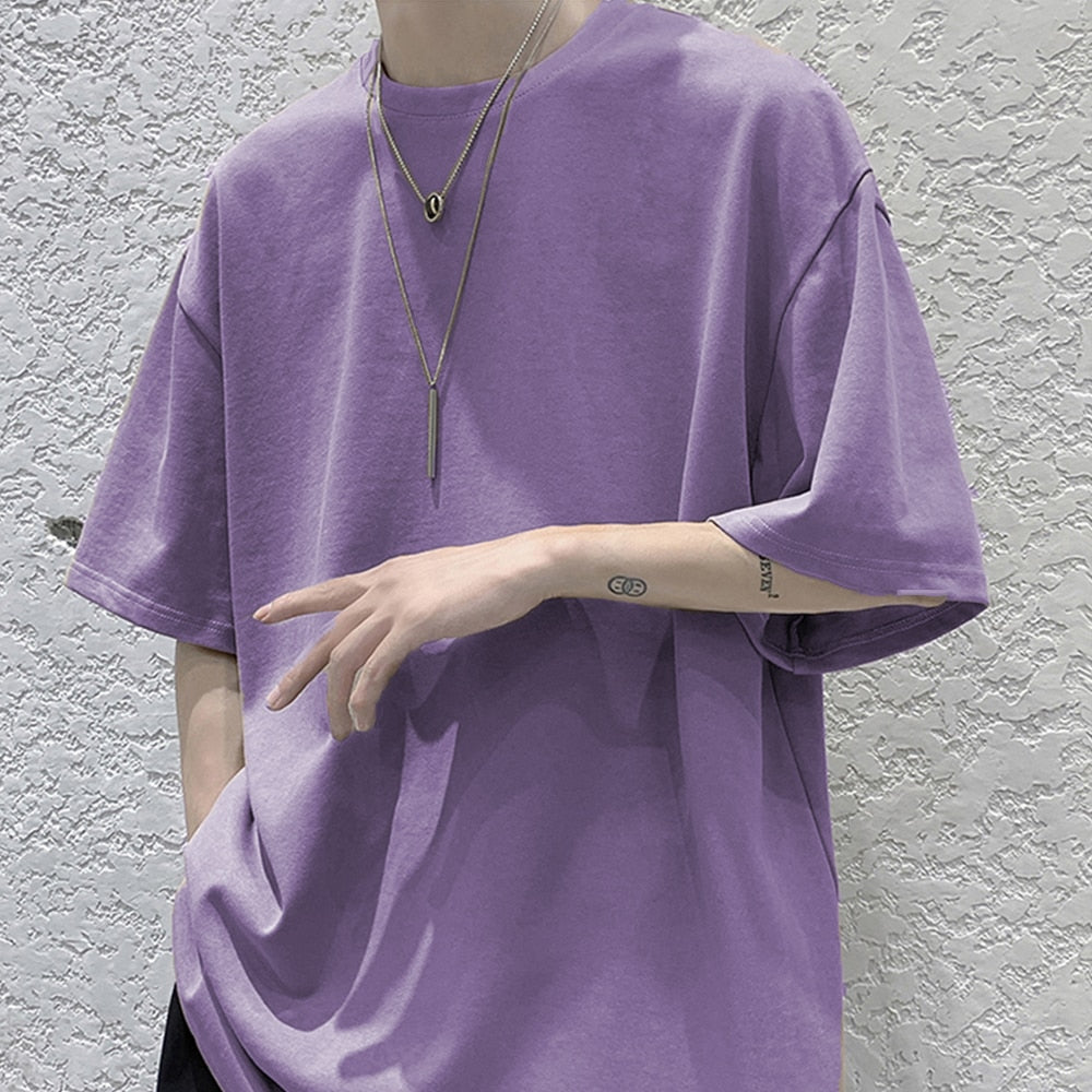Loose Round Neck Plain T-Shirt