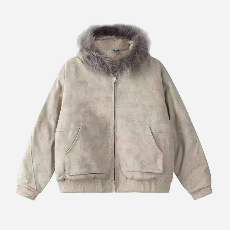 Effortless With Large Pockets Fur Hooded Jacket