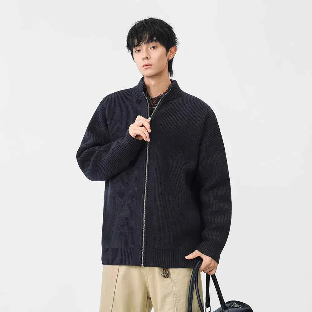 Cozy Ribbed Knit Mock Neck Cardigan