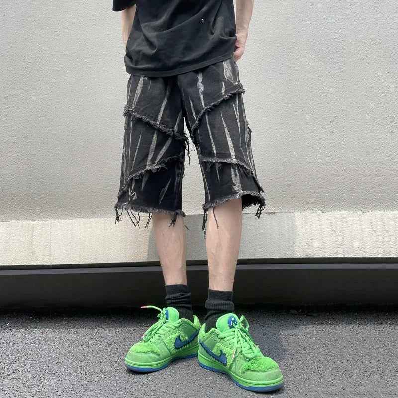 Mens Gothic Ripped Black Denim Jorts