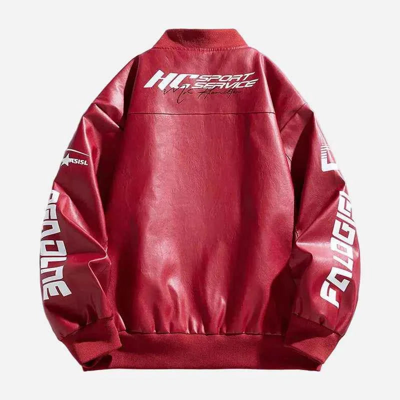 High Street Letter Print Loose Fit Leather Jacket