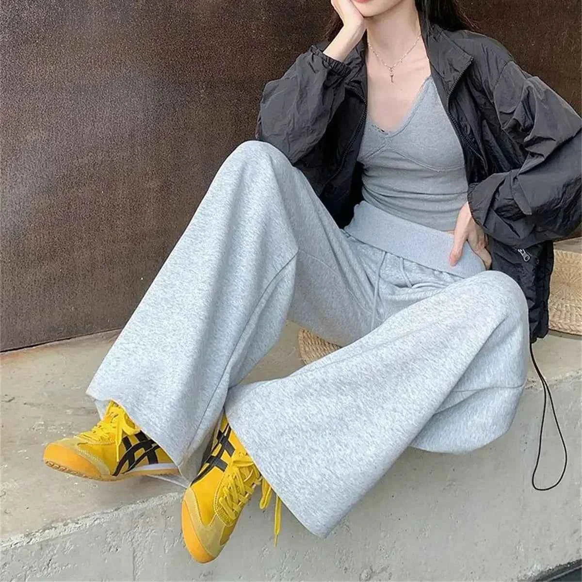 Y2K Solid Wide Leg Drawstring Sweatpants