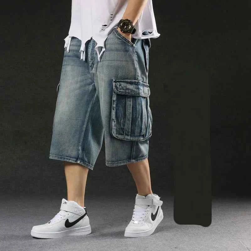 Stylish Loose Baggy Cargo Denim Short