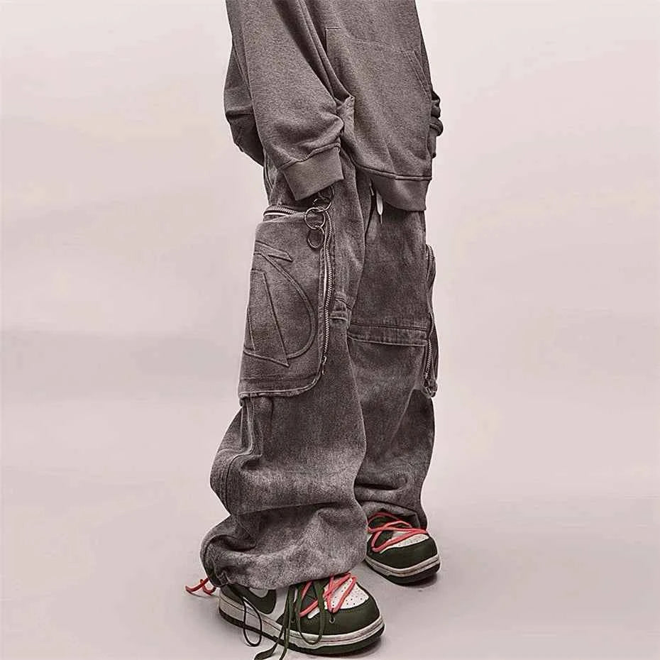 Streetwear Washed Baggy Punk Denim Cargo Jeans