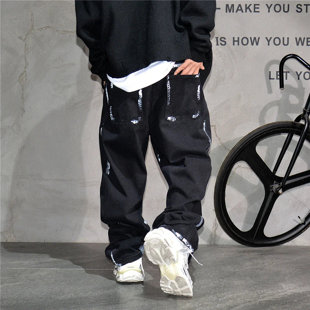 Ebony Black Splash Paint Style Pants