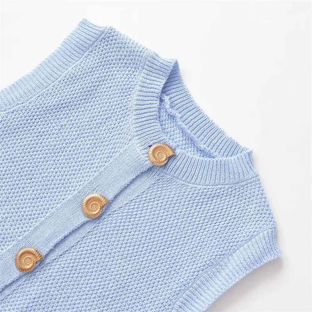 Comfortable Gold Button Sleeveless Knit Cardigan