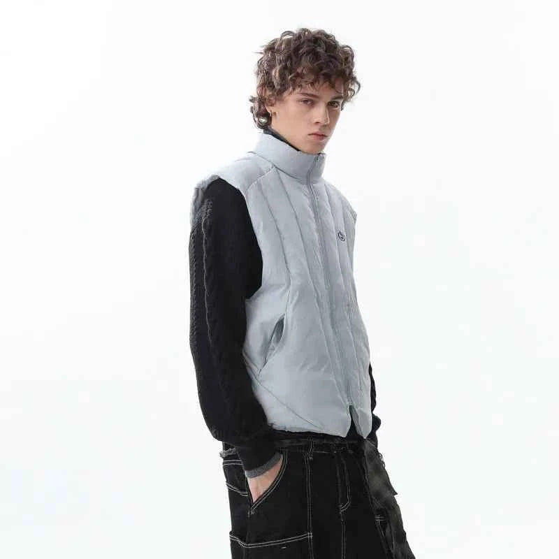 Stylish Logo Printed Stand Neck Puffer Vest