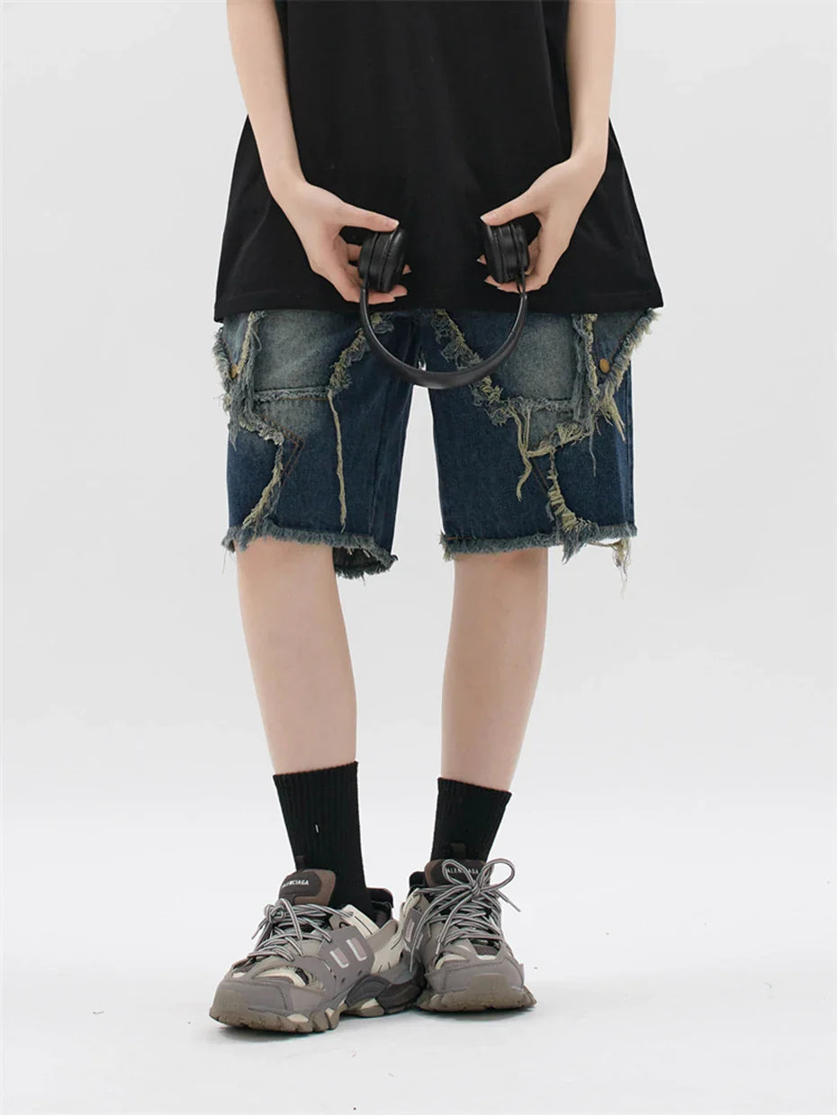Blue Denim Tassel Star Shorts