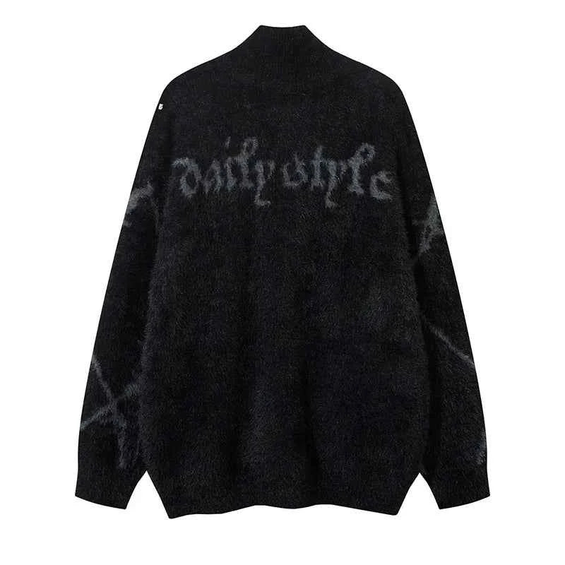 Butterfly Graphic Unique Knit Turtleneck Cardigan