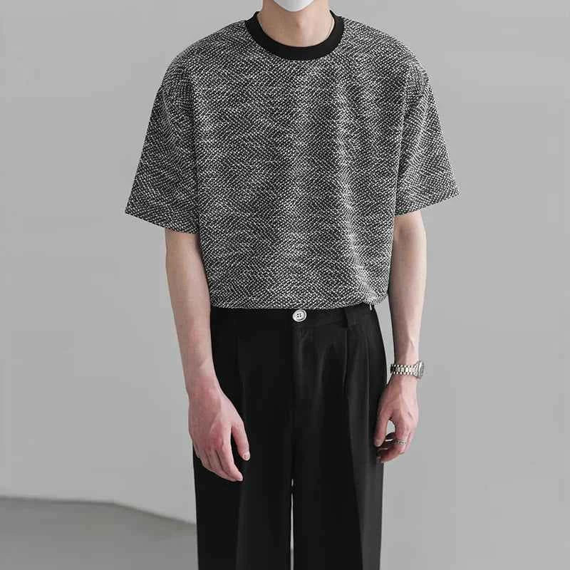 Casual Luxury Korean Style Textured O-Neck T-Shirt