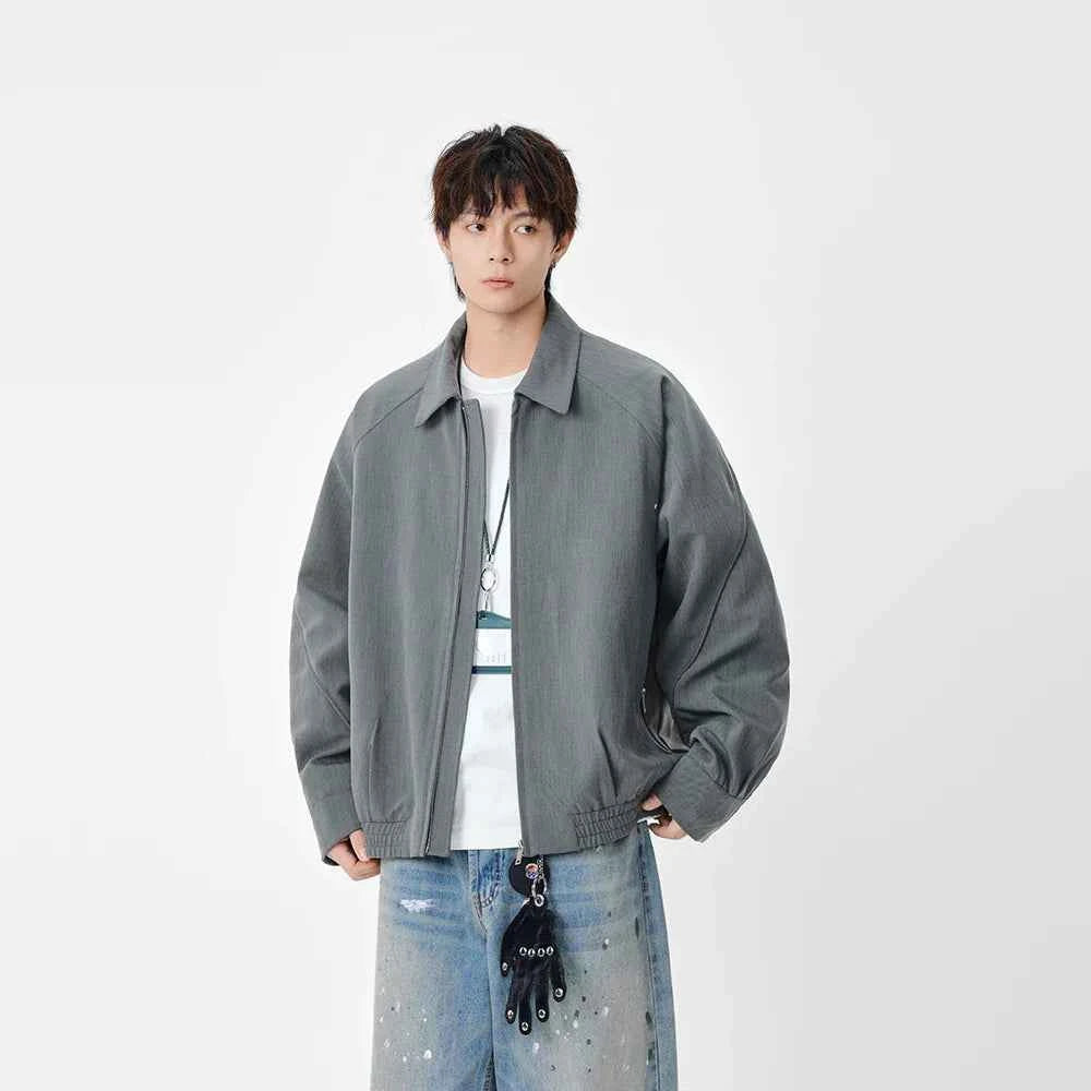Durable Lapel Loose Fit Zip Up Jacket