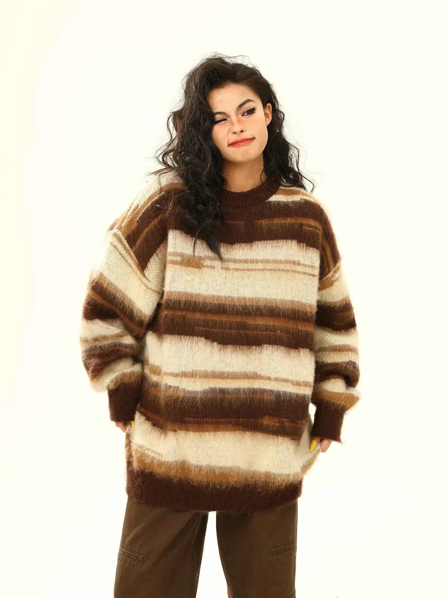 Retro Striped Color Matching Knit Sweater