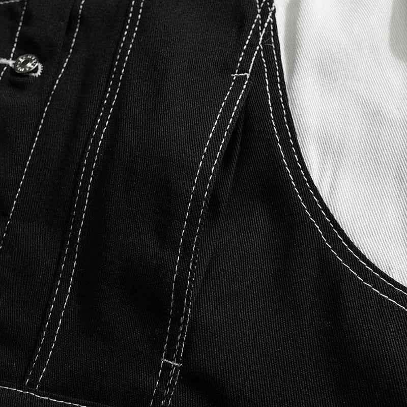 Black And White Color Blocking Denim Jacket