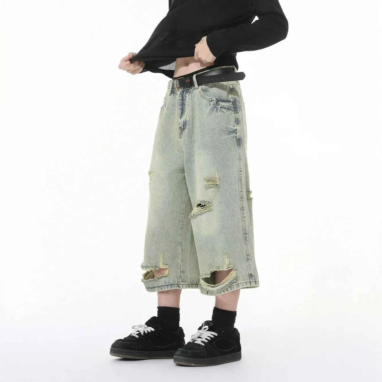 Colorful Gradient Distressed Wide Leg Jorts