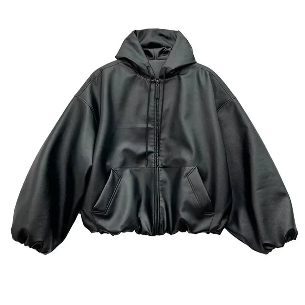 PU Leather Loose Black Jacket