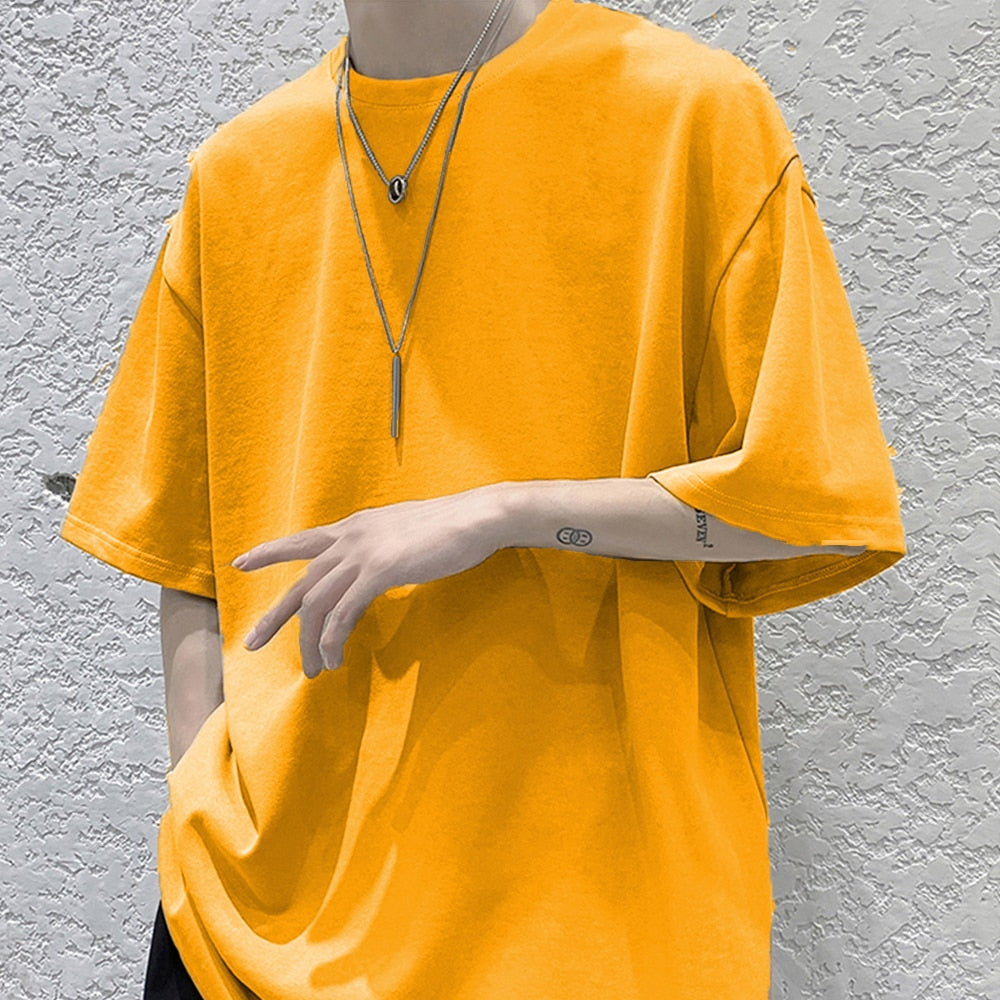 Loose Round Neck Plain T-Shirt