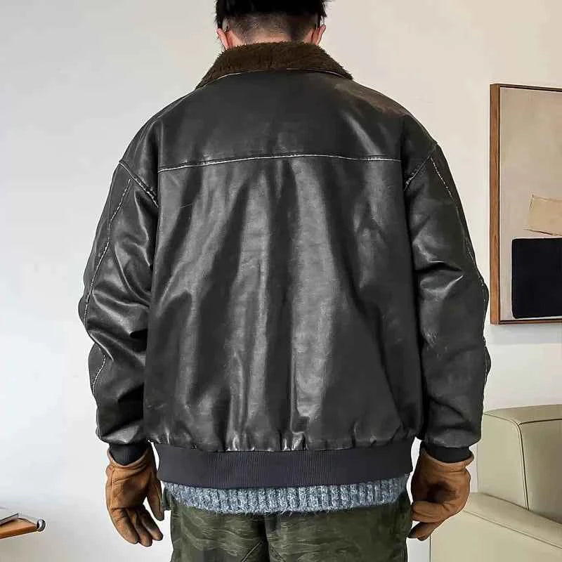 Streetwear Thicken Padded Leather Fur Jacket