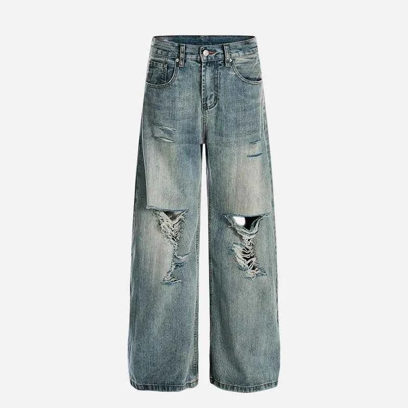 Streetwear Bamboo Joint Ripped Loose Jeans