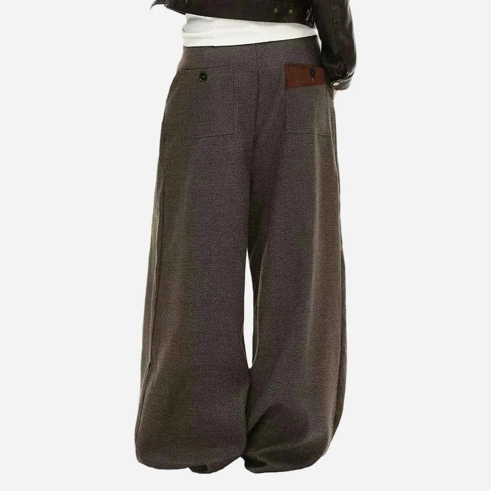 Versatile Patchwork Houndstooth Suit Pants