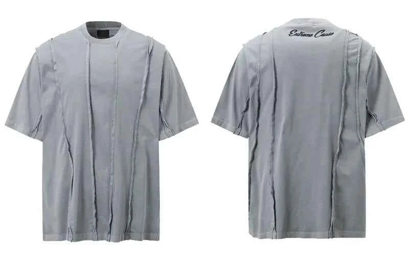 Streetwear Grunge Patchwork Ripped Solid Color T-Shirt