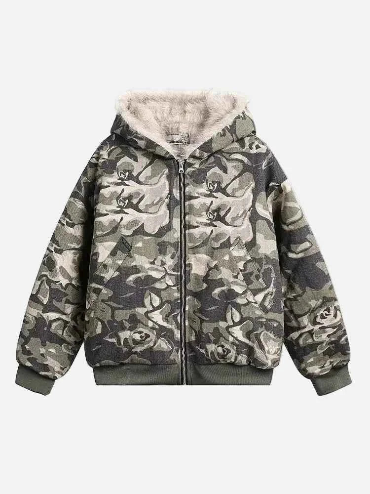 Warm Camouflage Faux Fur Hooded Parka Jacket