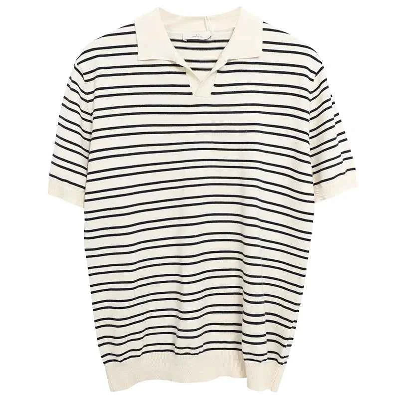 Men's Comfort Luxury Knitted Striped Polo T-Shirt