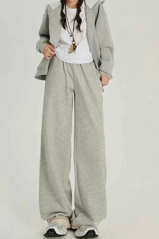 Solid Color High Waist Wide Sweatpants