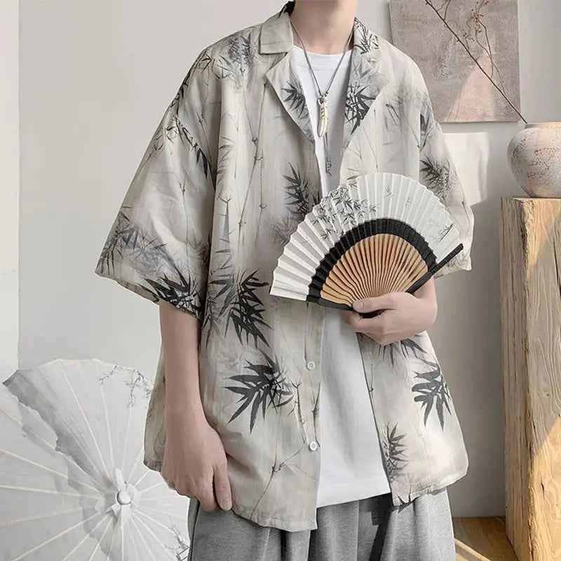 Japanes Style Vintage National Trend Loose Ice Silk Shirt