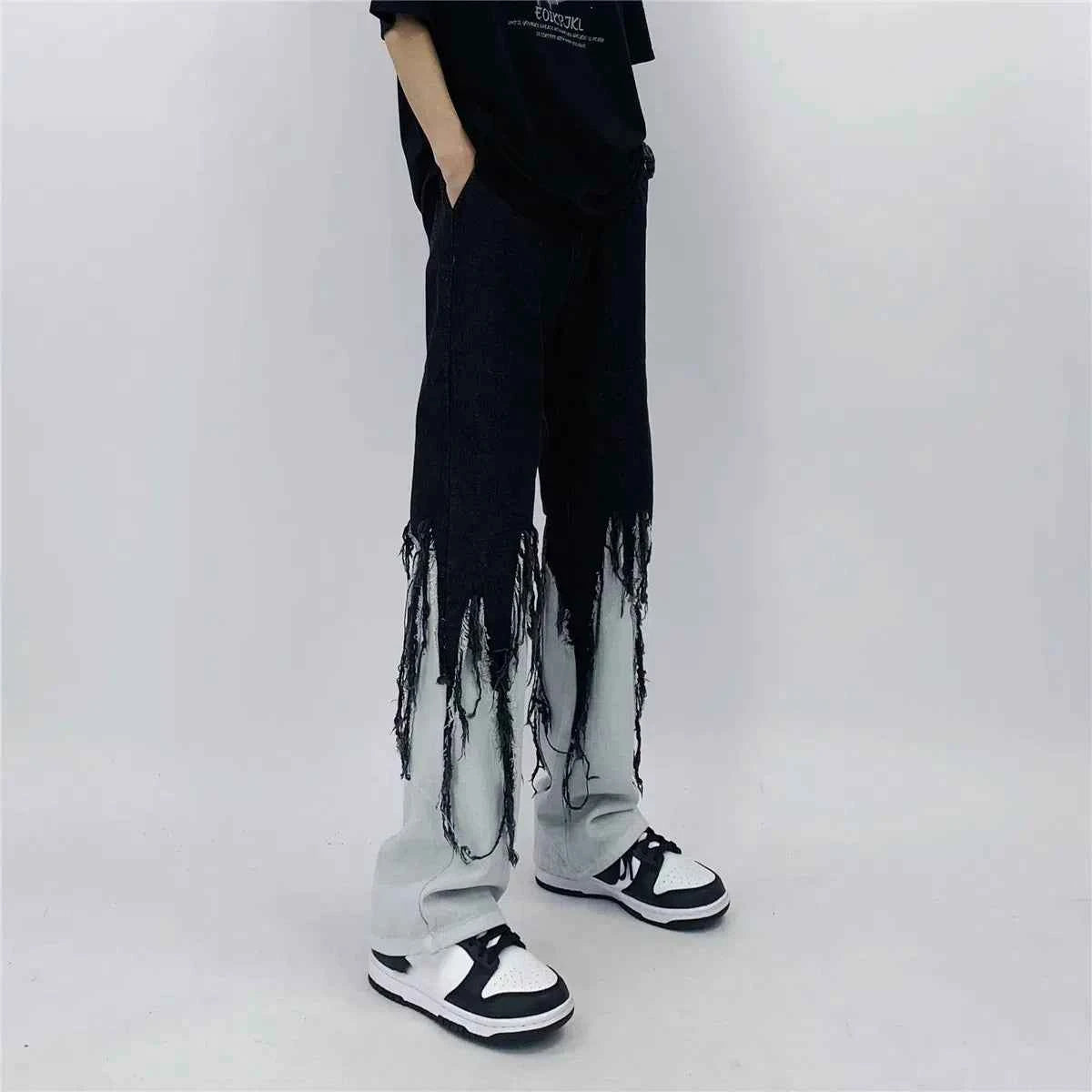 Flattering Contrast Color Tassel Loose Jeans