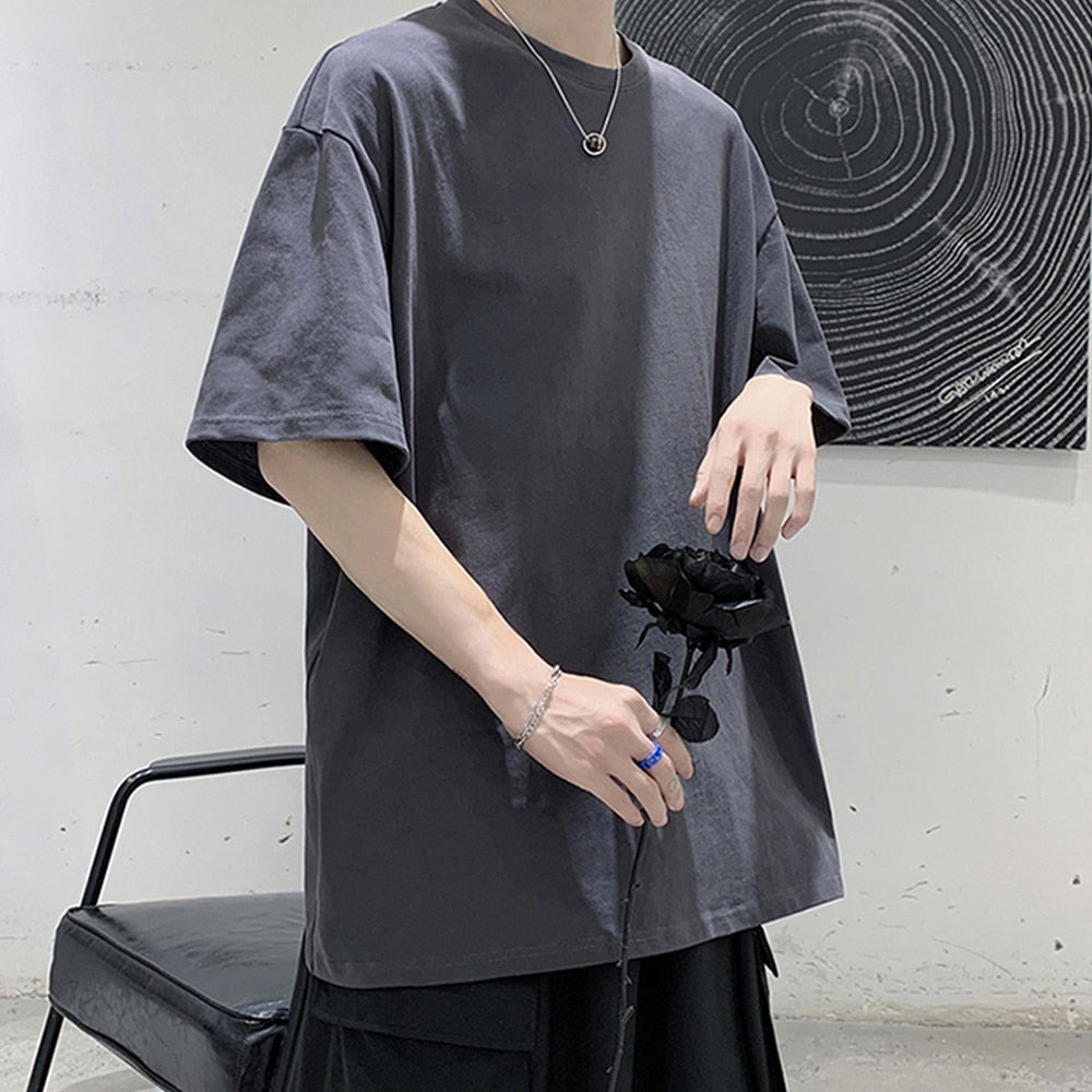 Loose Round Neck Plain T-Shirt