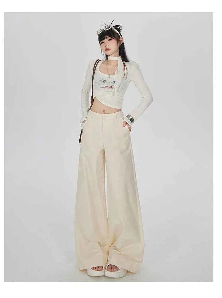 Vintage Casual Lace-Up High Waist Pants