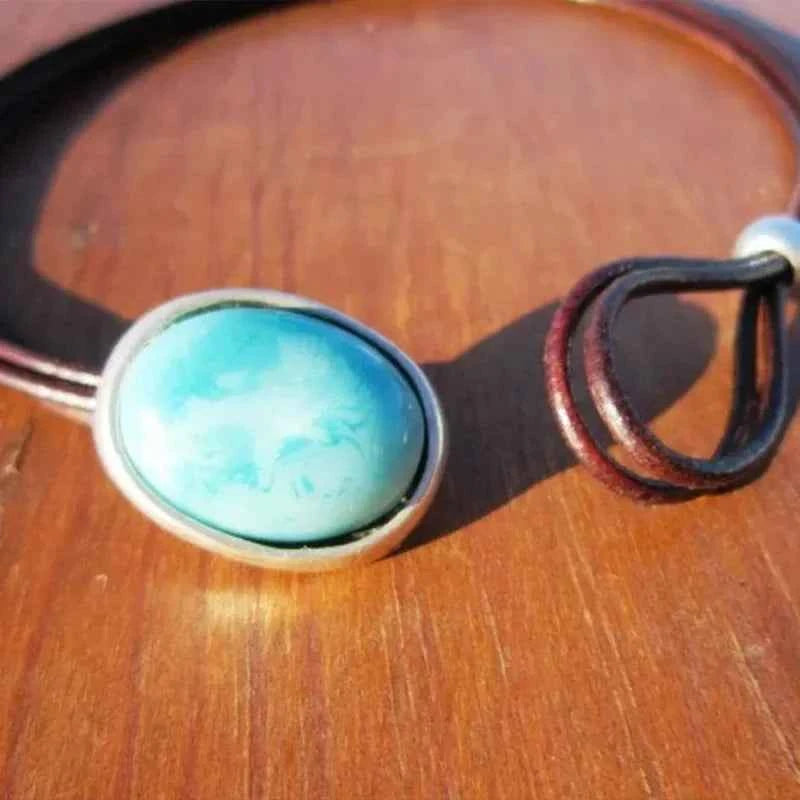 Bohemian Vintage Oval Stone Leather Necklace