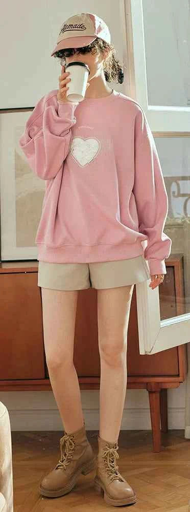 Cozy Pink Oversized Round Neck Sweatshirt